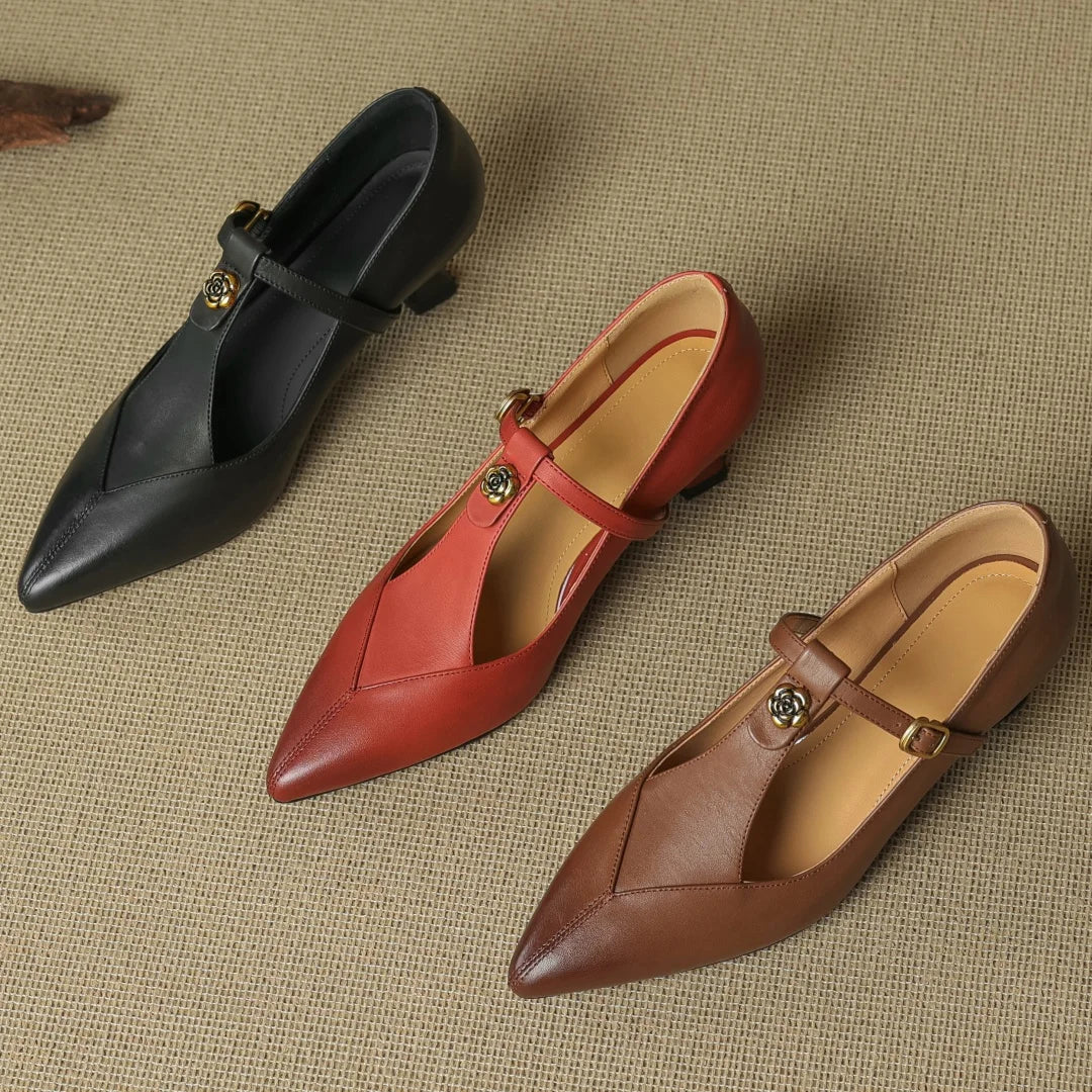 Anna-Berg | Black Pointed Toe Leather Heels