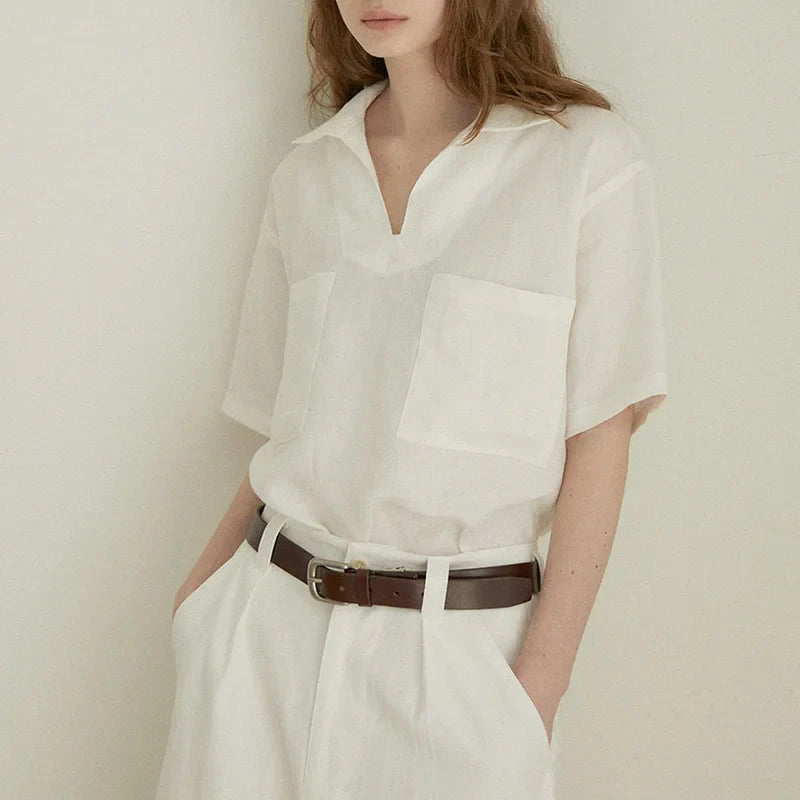 Anna-Berg | Relaxed Fit Button-Placket Linen Polo Top