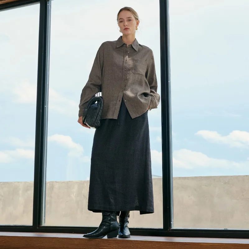 Anna-Berg | Beige Relaxed Fit Linen Shirt