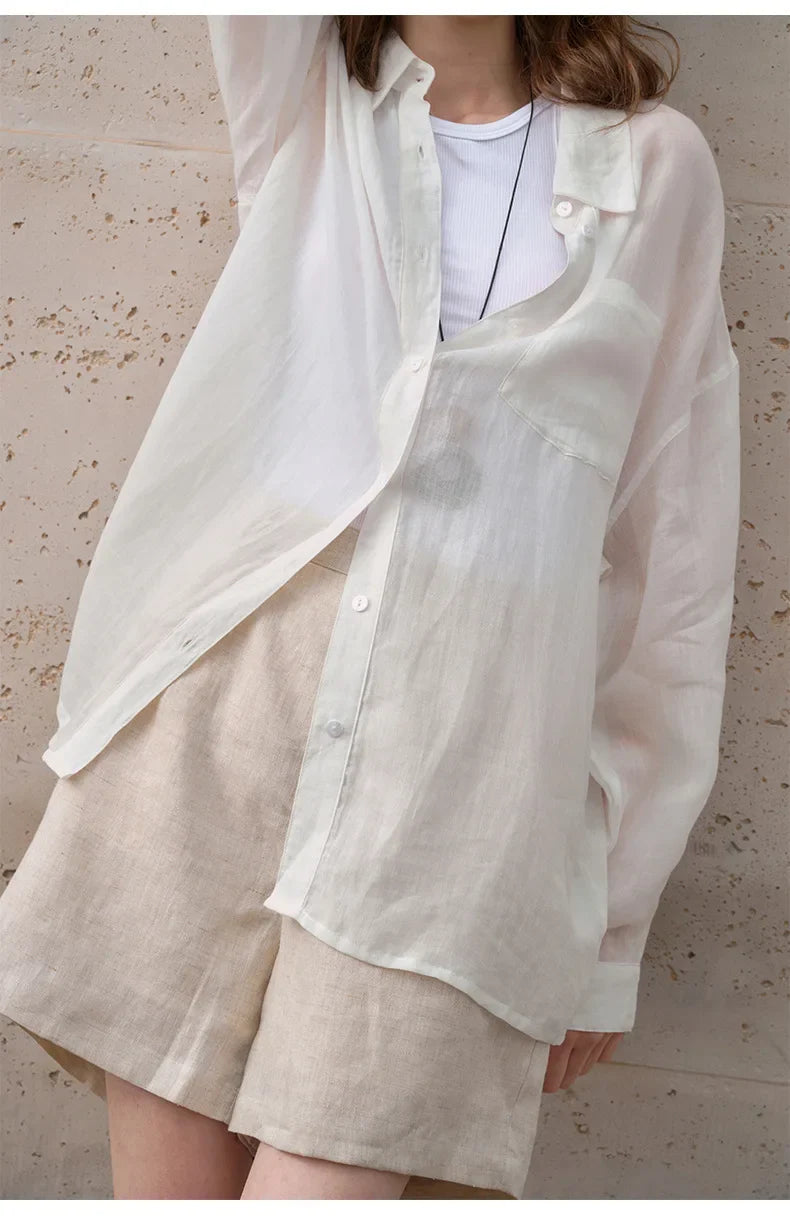 Anna-Berg | Natural Sheer Oversized Ramie Shirt