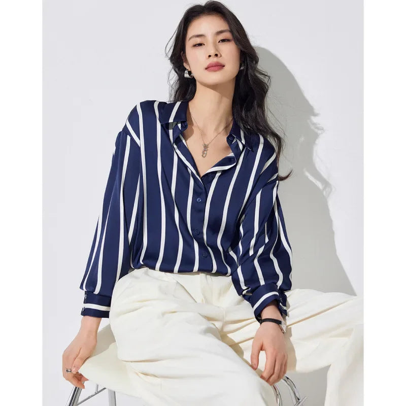 Anna-Berg | Ivory Striped Satin Blouse