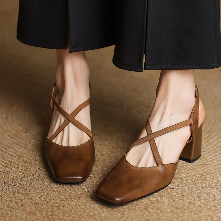Anna-Berg | Black Pointed Toe Leather Heels