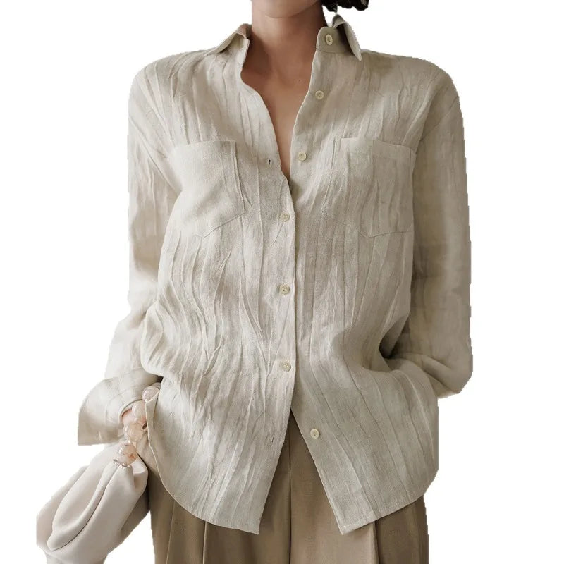Anna-Berg | Pleated Button-Up Linen Shirt