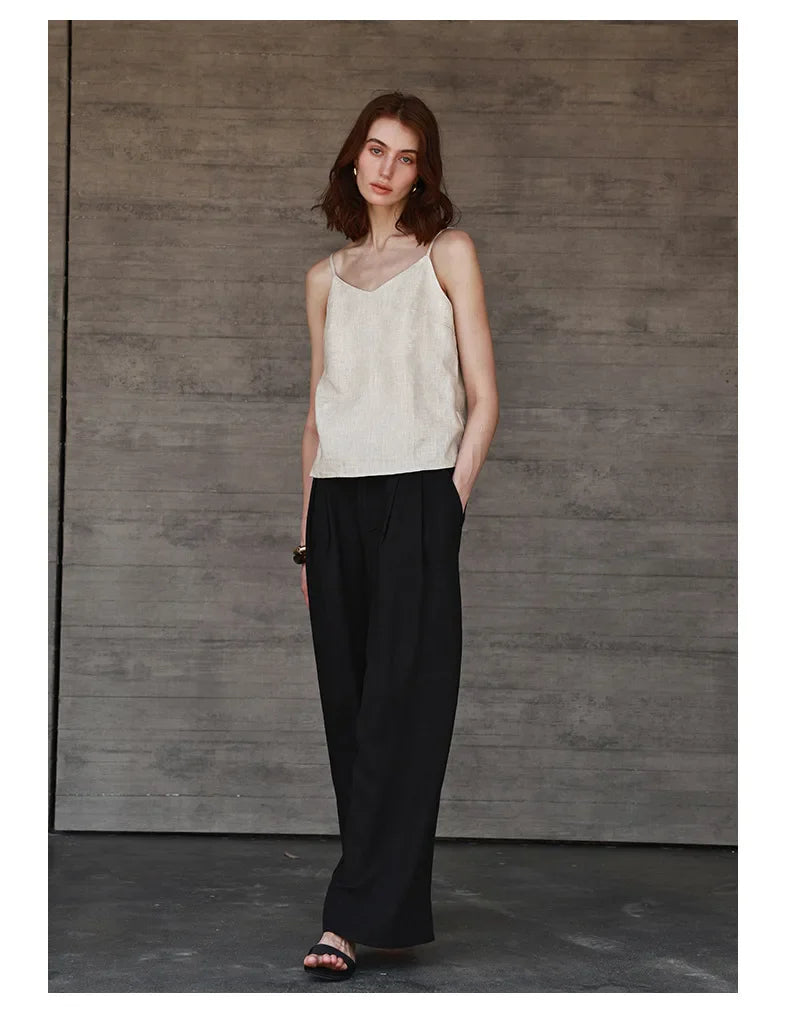 Anna-Berg | Natural Relaxed-Fit V-Neck Linen Camisole Top