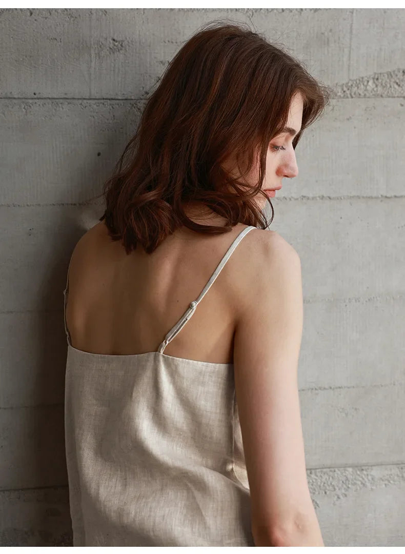 Anna-Berg | Natural Relaxed-Fit V-Neck Linen Camisole Top