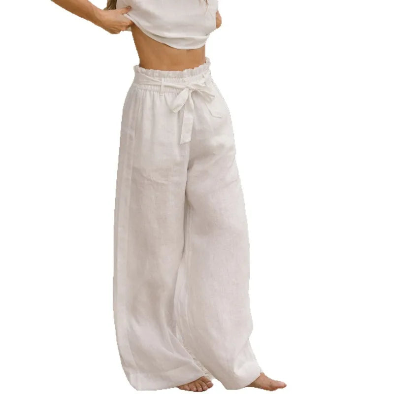 Anna-Berg | Ruffle-Waist Wide-Leg Linen Pant