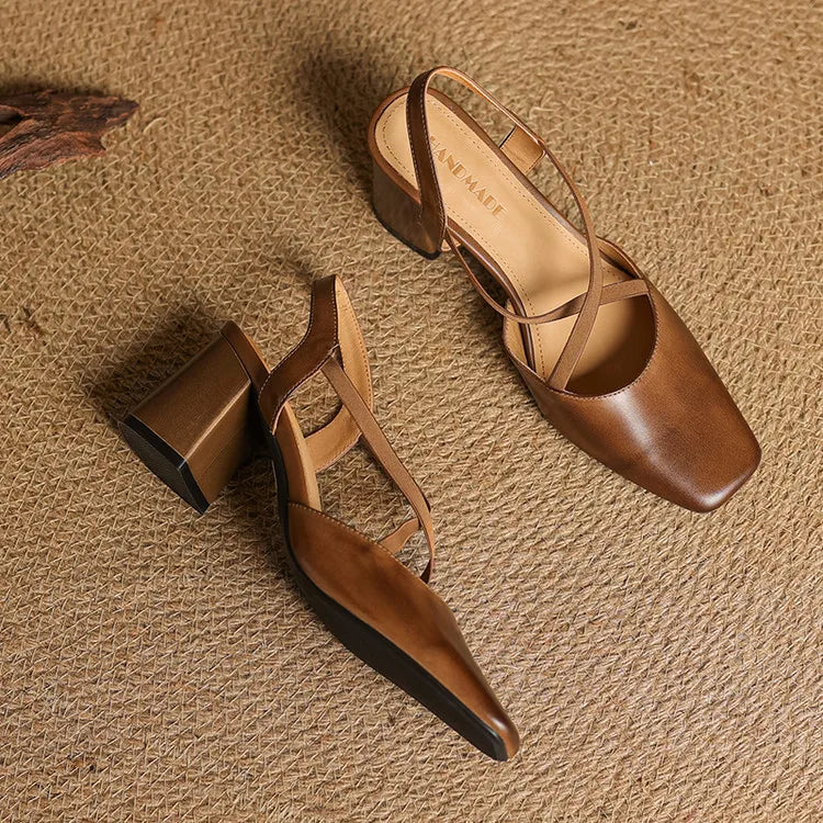 Anna-Berg | Black Pointed Toe Leather Heels