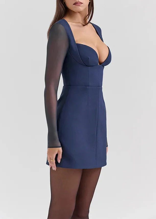 Anna-Berg | Mini Dress, Navy, Mesh Sleeve