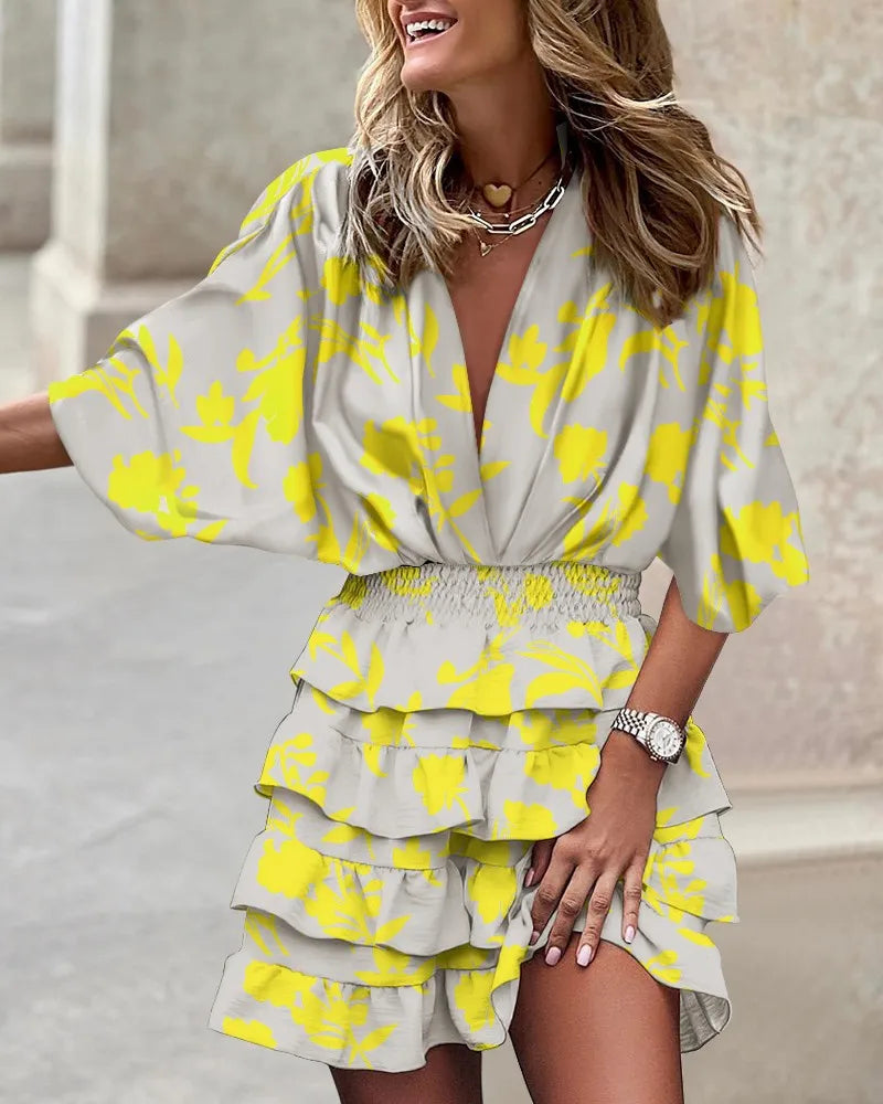 Anna-Berg | Boho Printed Ruffle Mini Dress in a Flattering Cut