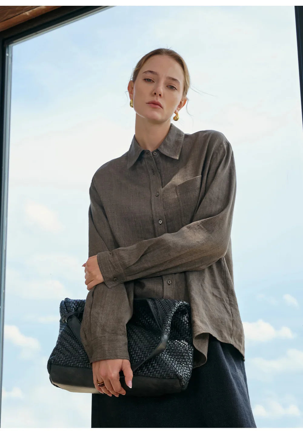 Anna-Berg | Beige Relaxed Fit Linen Shirt