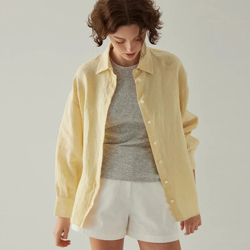 Anna-Berg | Natural Slit-Hem Linen Shirt