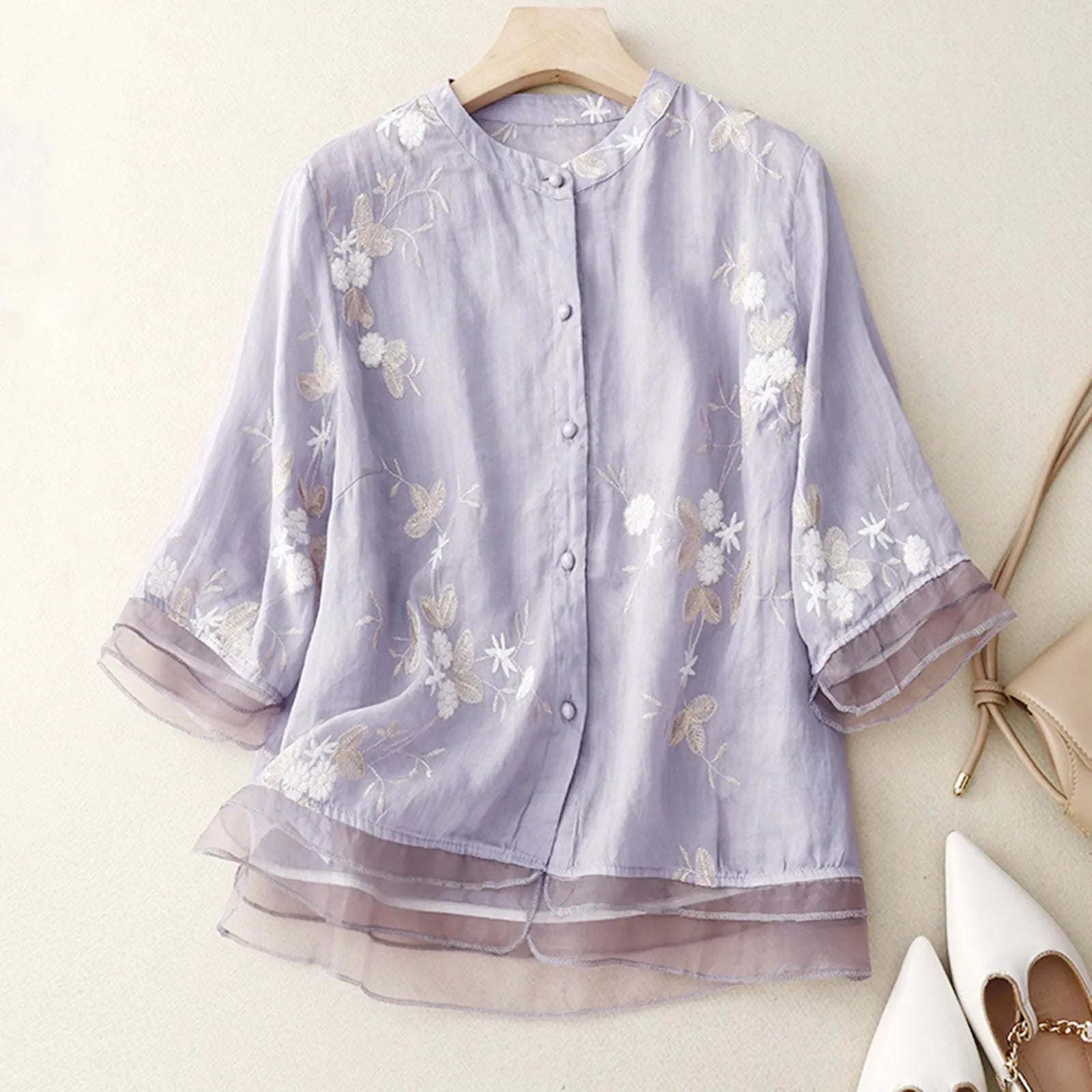 Anna-Berg | Relaxed Fit Button-Up Cotton Blouse