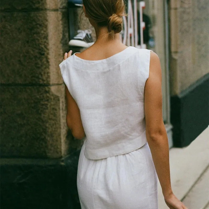 Anna-Berg | Natural Boxy Cropped Linen Top