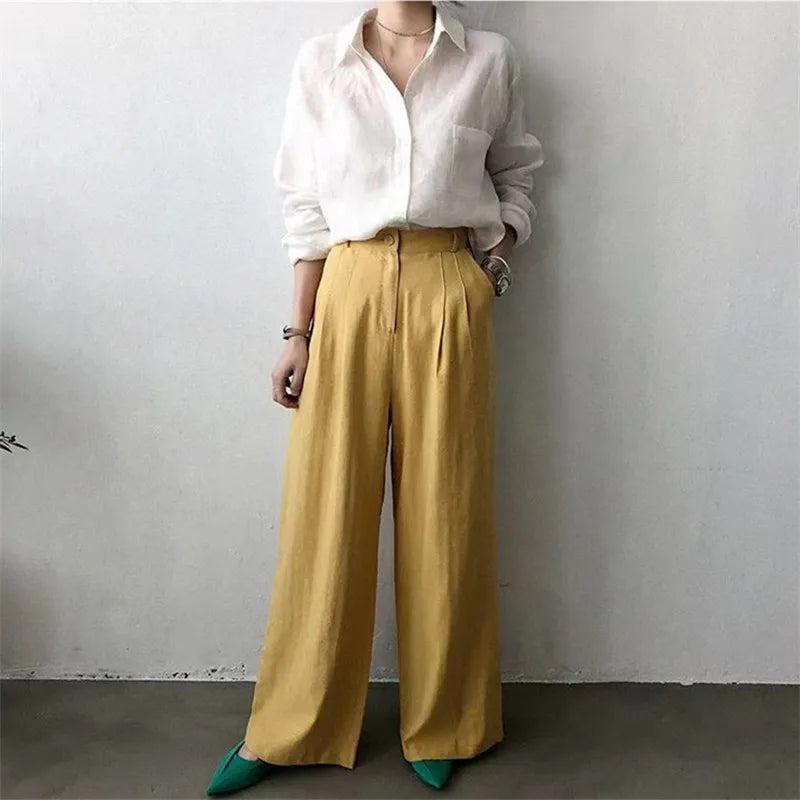 Anna-Berg | Natural Relaxed Fit Open Collar Linen Shirt