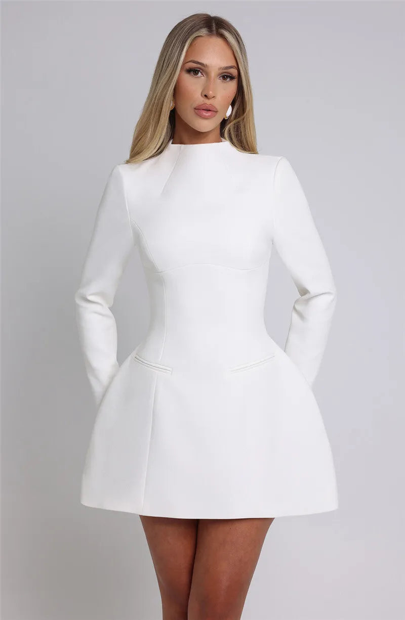 Anna-Berg | Mini Dress, White, High Neck, Long Sleeve