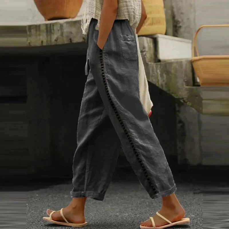 Anna-Berg | Romantic Pants High Waist Tapered Leg Side Stripe