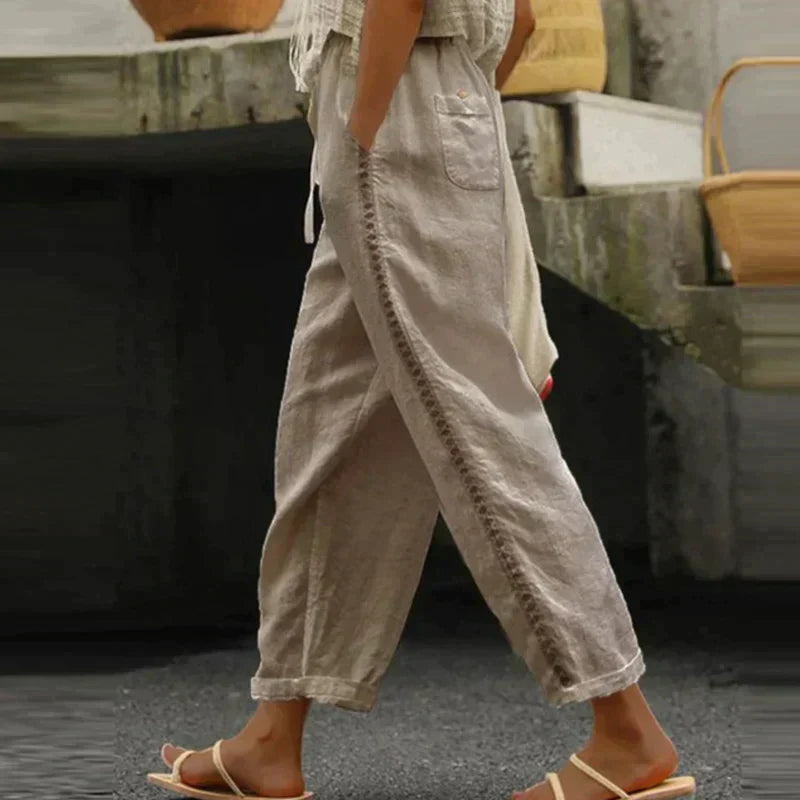 Anna-Berg | Romantic Pants High Waist Tapered Leg Side Stripe