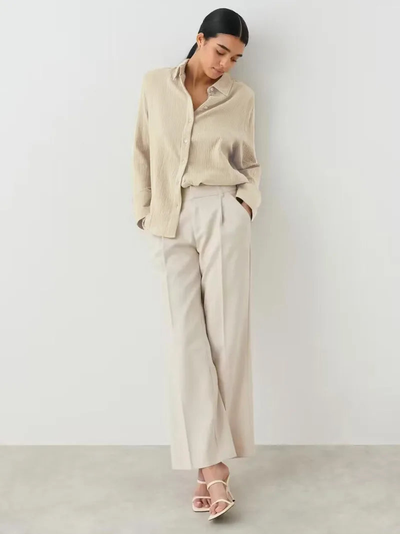 Anna-Berg | White Short-Sleeve Button-Up Cotton Shirt