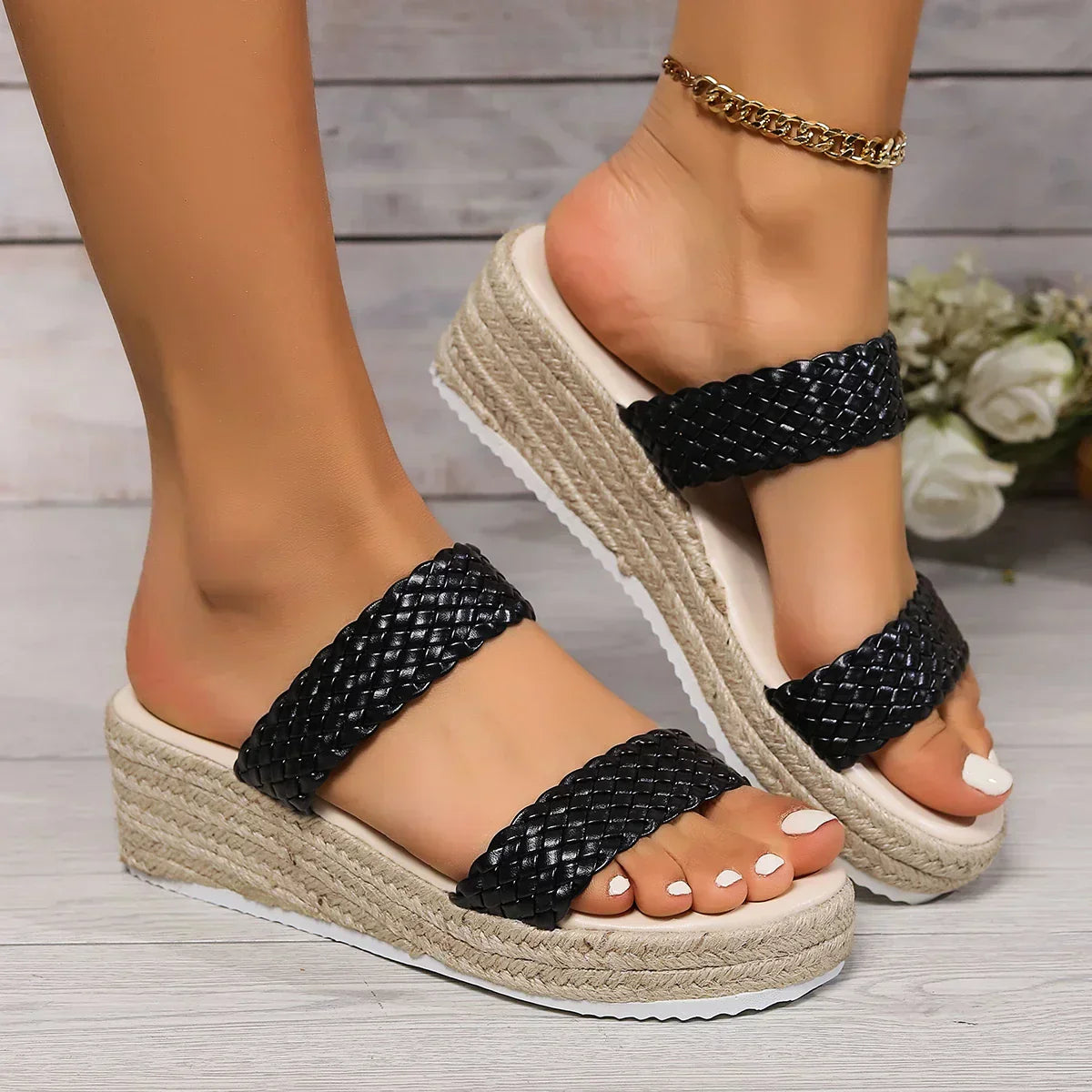 Anna-Berg | Sculpted Cushioned Wedge Sandals with a Timeless Finish