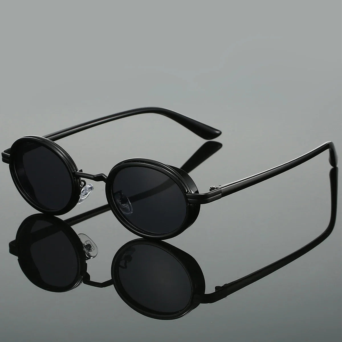 Anna-Berg | Black Polarized Round Metal Sunglasses