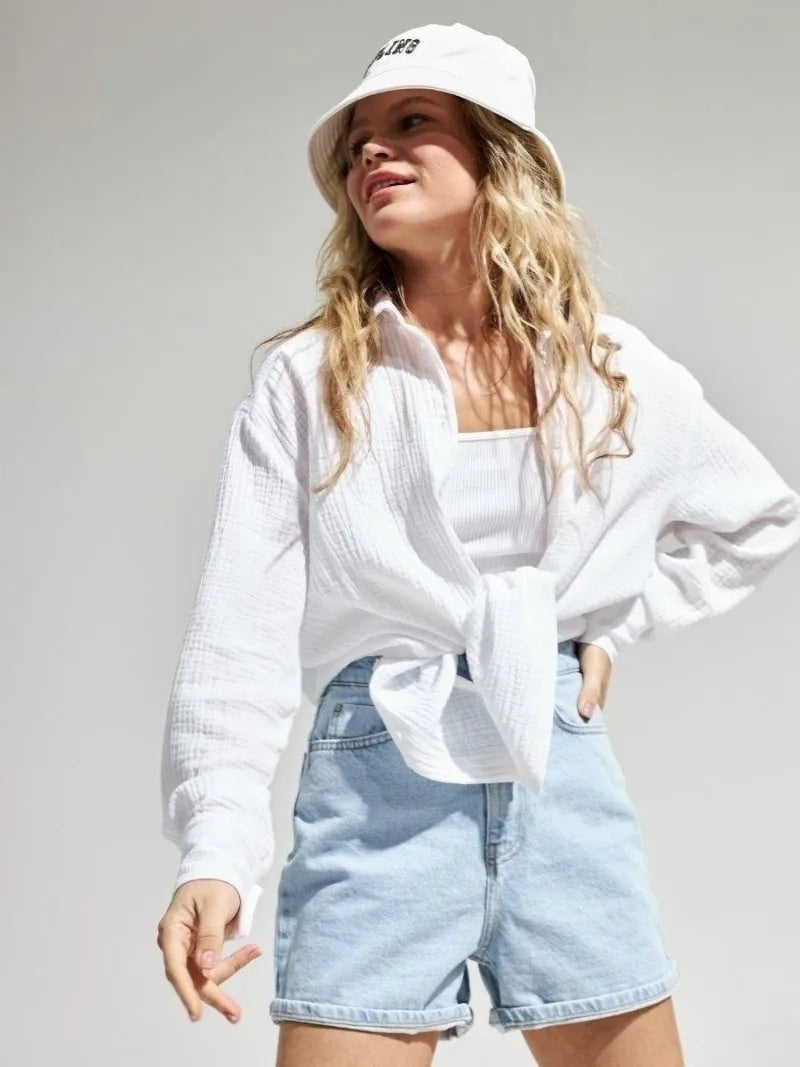 Anna-Berg | White Short-Sleeve Button-Up Cotton Shirt