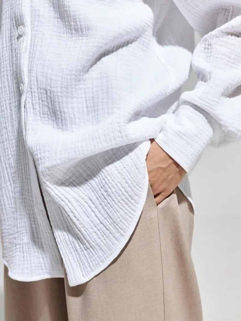 Anna-Berg | White Short-Sleeve Button-Up Cotton Shirt