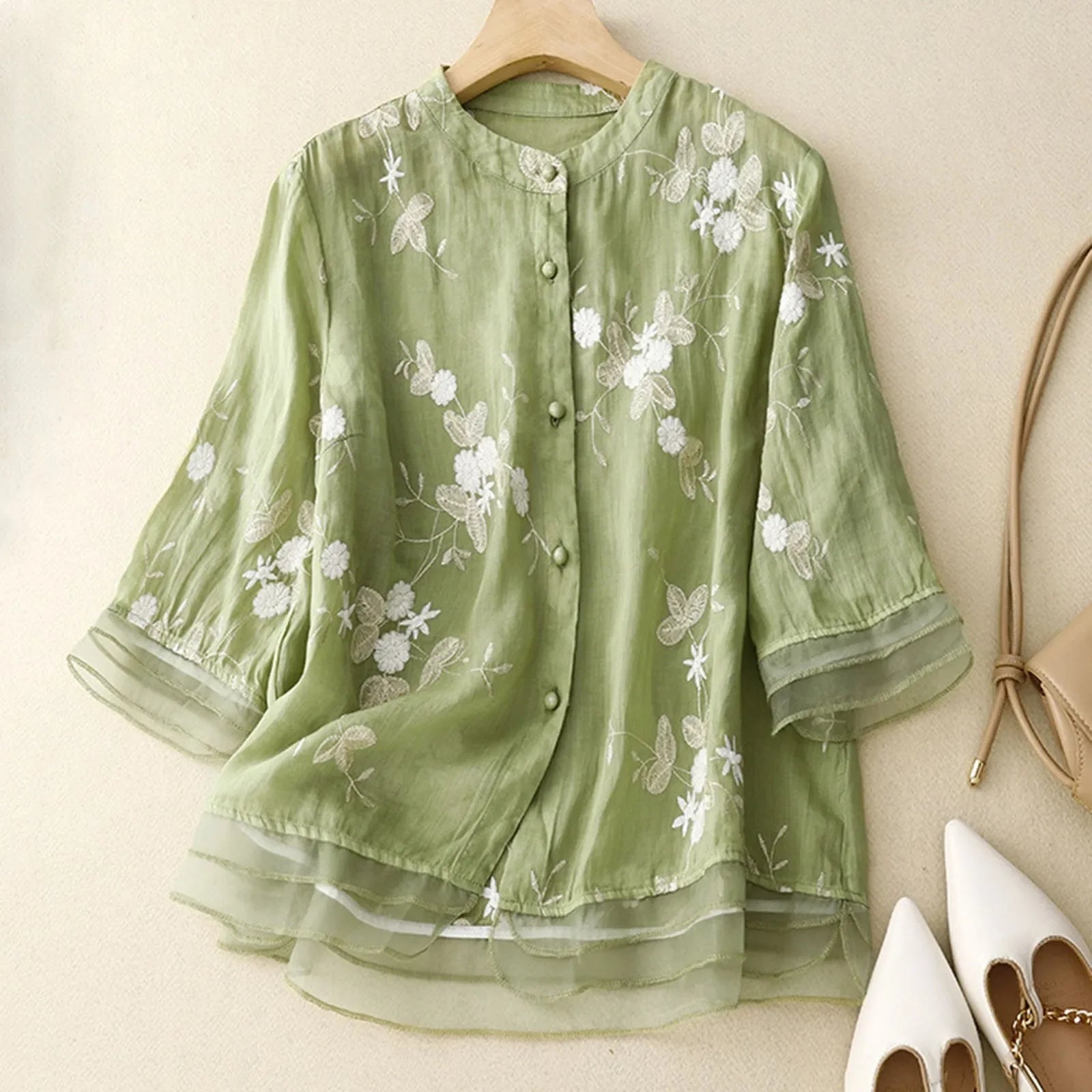 Anna-Berg | Relaxed Fit Button-Up Cotton Blouse
