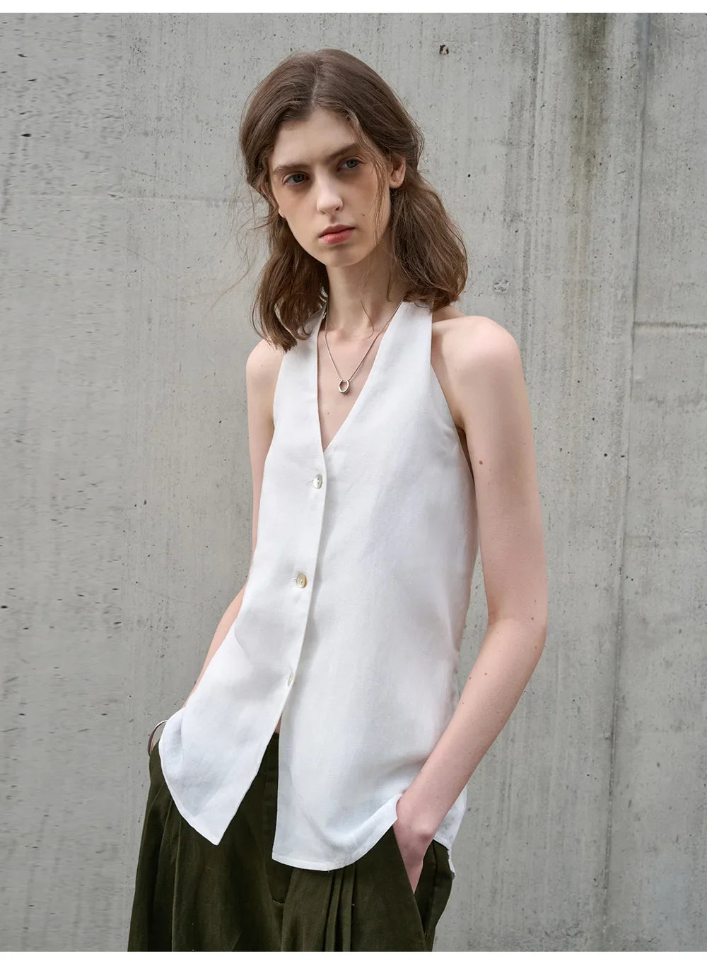 Anna-Berg | Natural Halter Linen Waistcoat Top