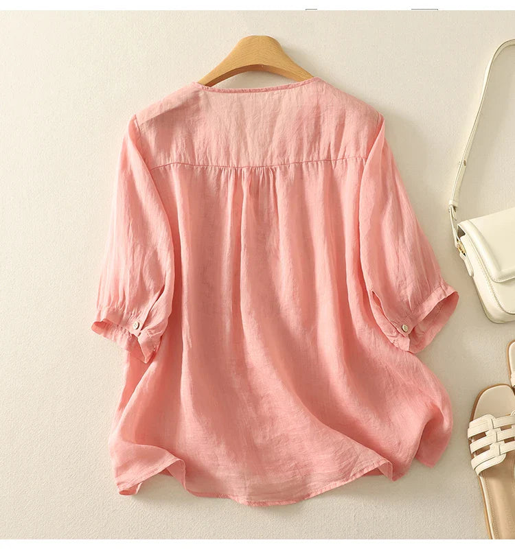 Anna-Berg | Ivory V-Neck Cotton Blouse