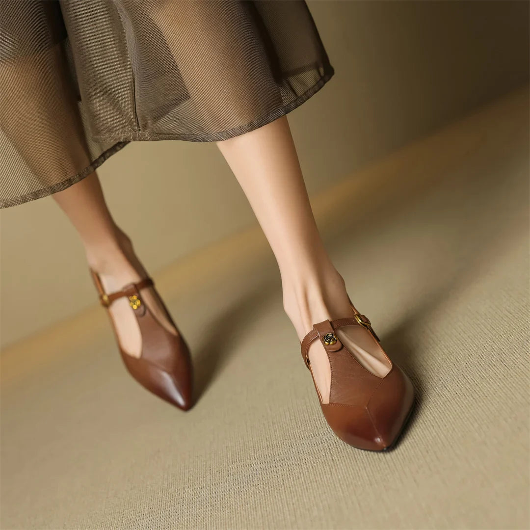 Anna-Berg | Black Pointed Toe Leather Heels