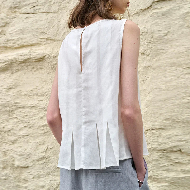 Anna-Berg | Natural Pleated Hem Linen Top