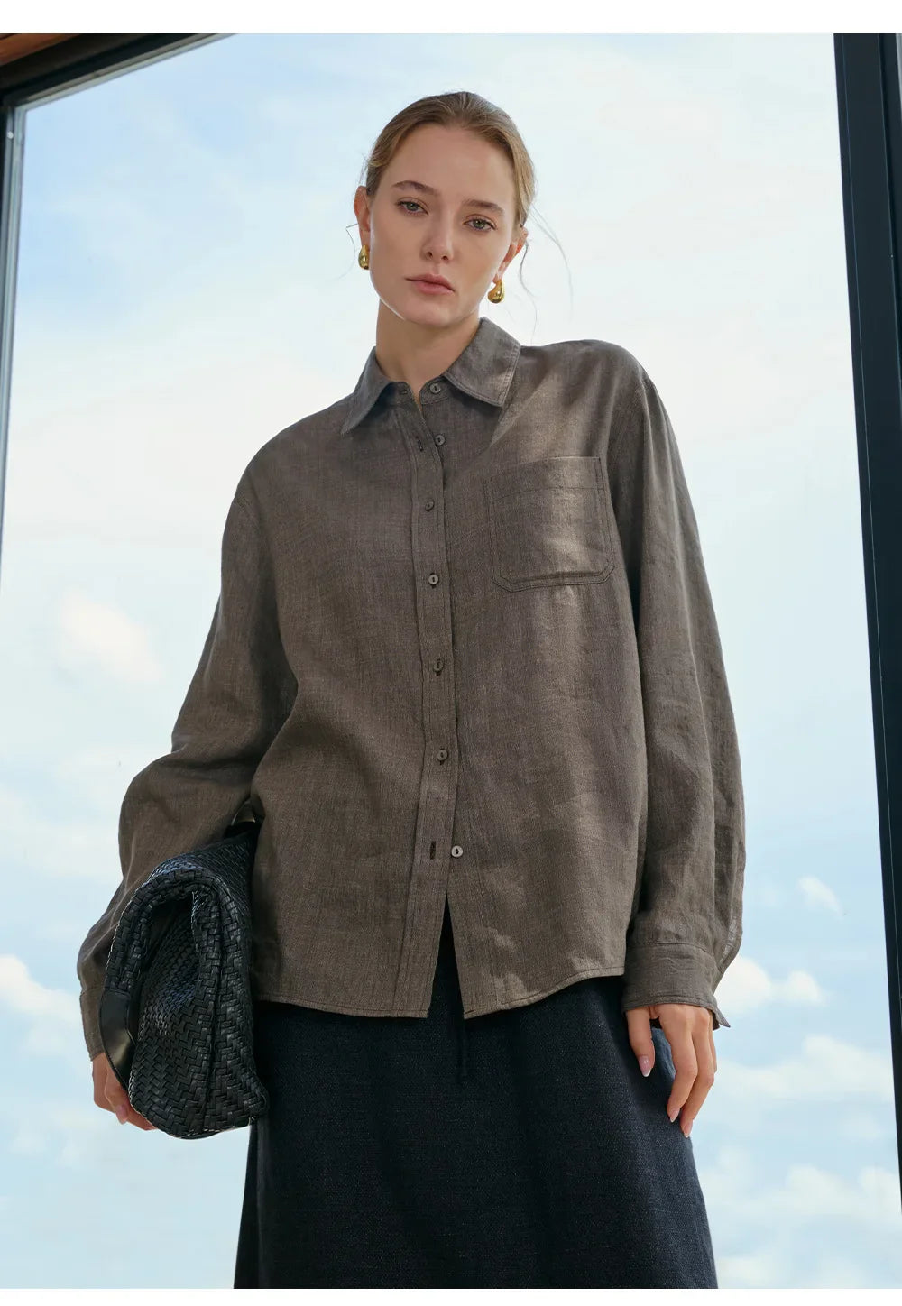Anna-Berg | Beige Relaxed Fit Linen Shirt