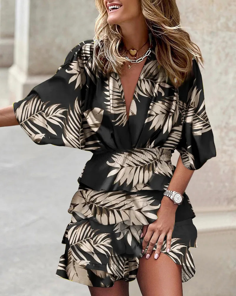 Anna-Berg | Boho Printed Ruffle Mini Dress in a Flattering Cut