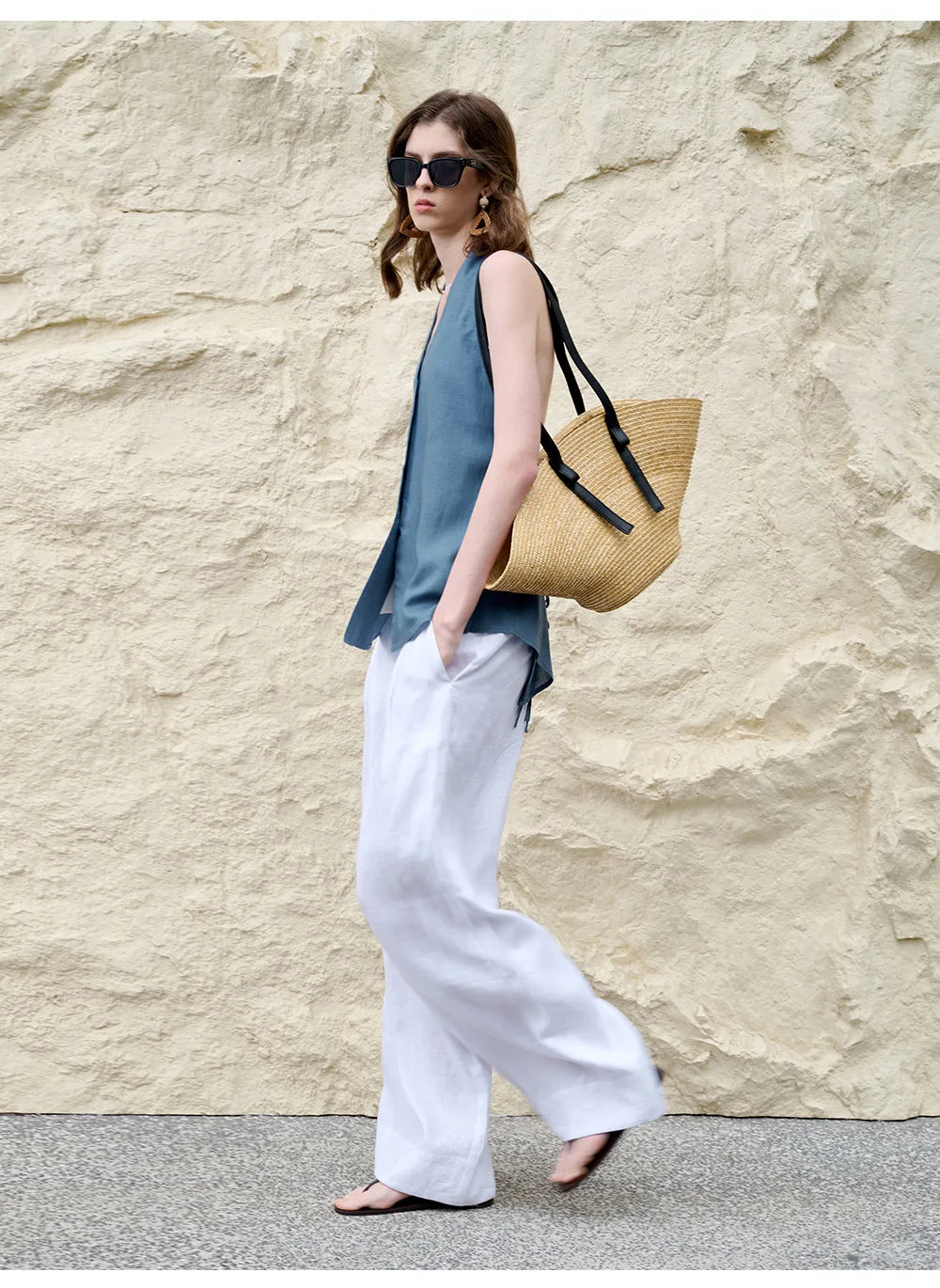Anna-Berg | Natural Halter Linen Waistcoat Top