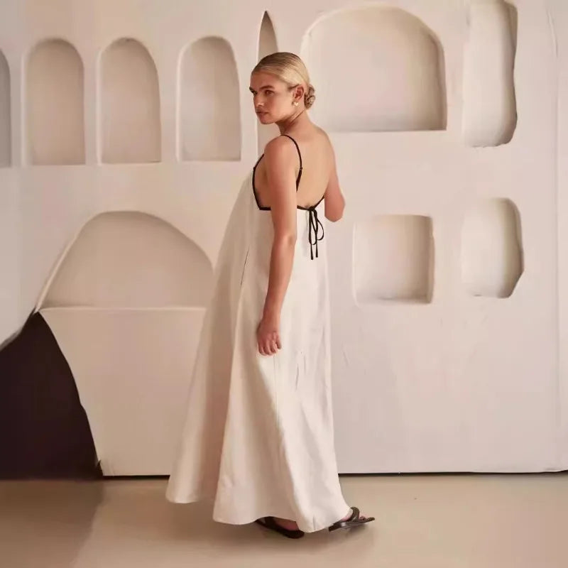 Anna-Berg | Contrast Strap Maxi-Length Cotton Dress