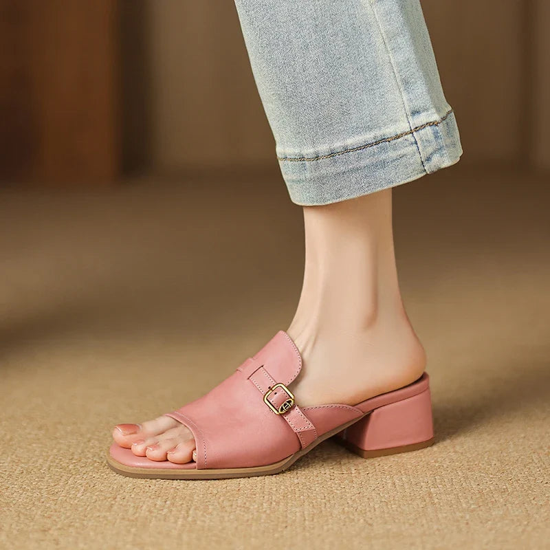 Anna-Berg | Black Adjustable Buckle Leather Slide