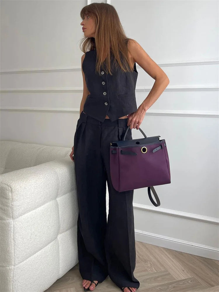 Anna-Berg | Natural Relaxed-Fit Belted Linen Trouser Set