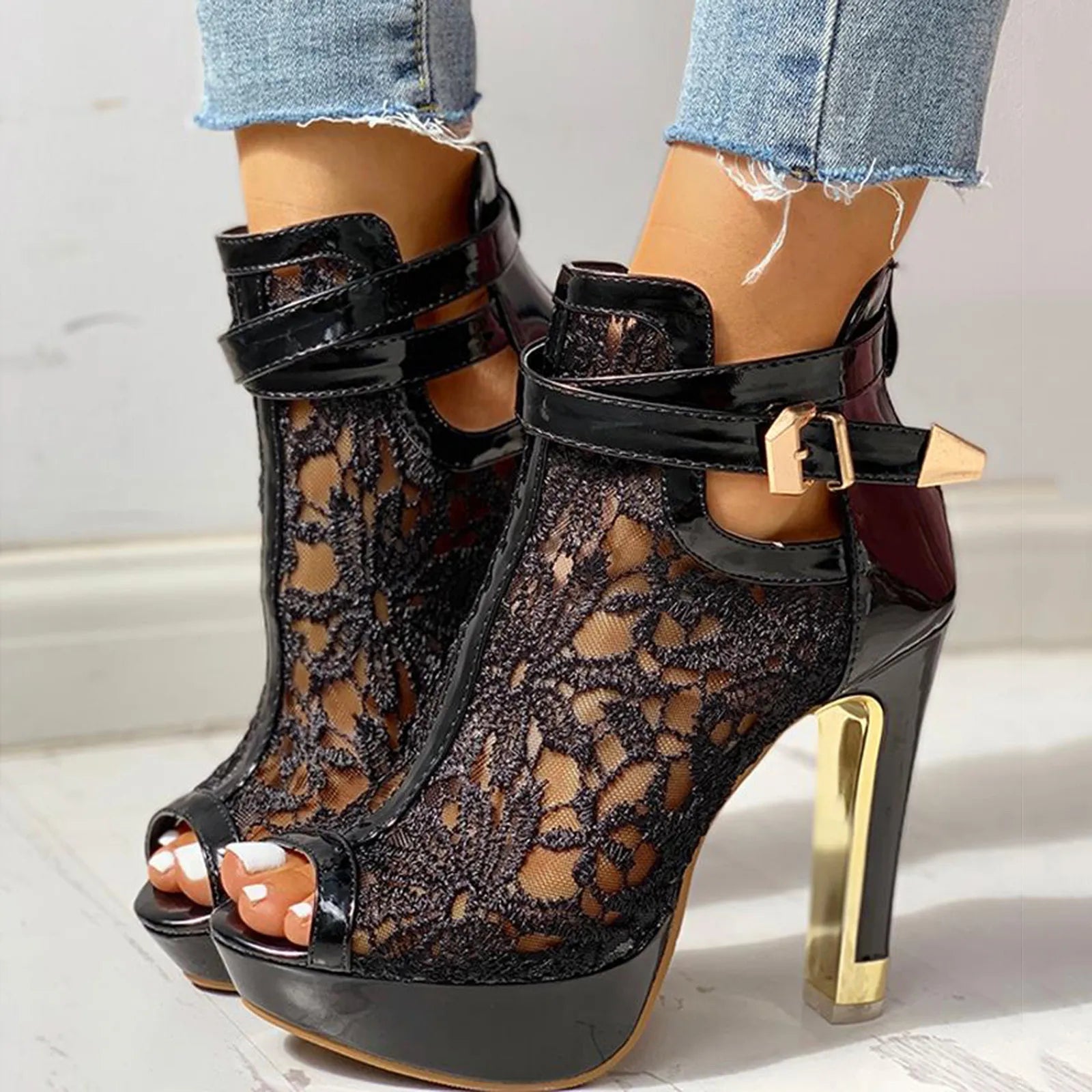 Anna-Berg | Lace Mesh Heels