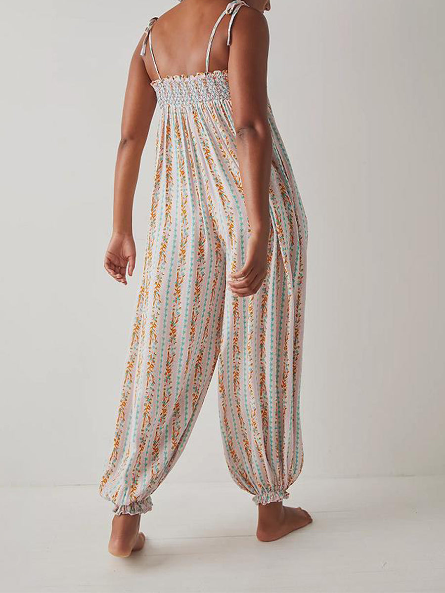 Anna-Berg | Ivory Tie-Waist Wide-Leg Viscose Jumpsuit