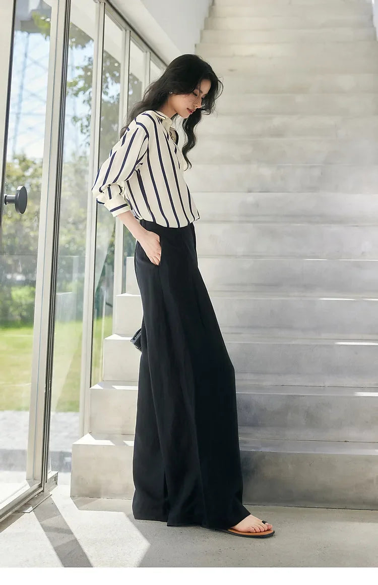 Anna-Berg | Ivory Striped Satin Blouse