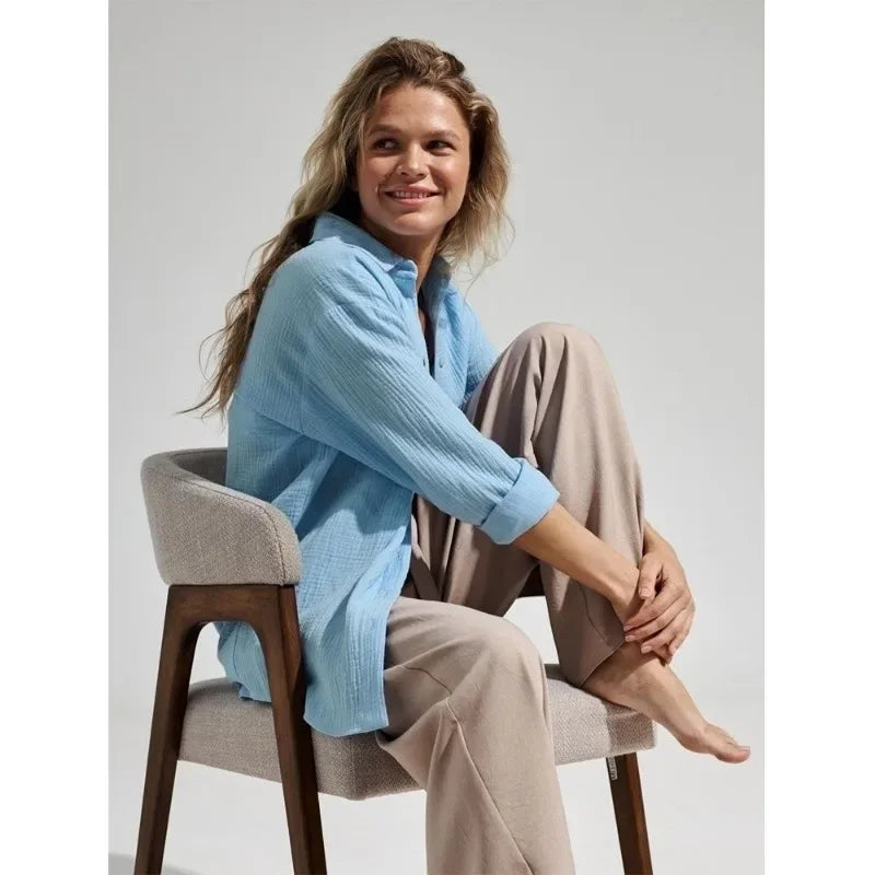 Anna-Berg | White Short-Sleeve Button-Up Cotton Shirt