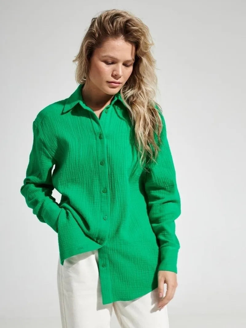 Anna-Berg | White Short-Sleeve Button-Up Cotton Shirt