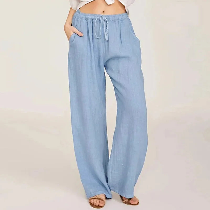 Anna-Berg | Natural Drawstring Waist Relaxed Fit Linen Pant