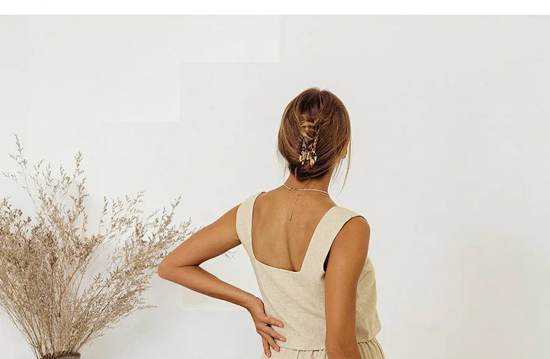 Anna-Berg | Ruffle-Waist Wide-Leg Linen Pant