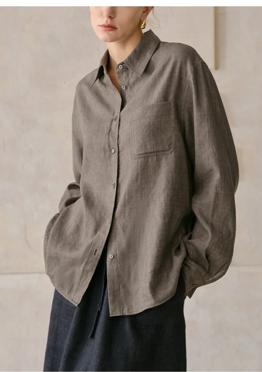 Anna-Berg | Beige Relaxed Fit Linen Shirt
