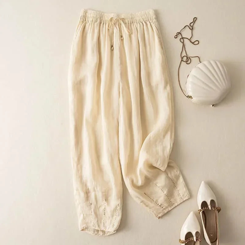 Anna-Berg | Natural High-Waist Wide-Leg Linen Pants