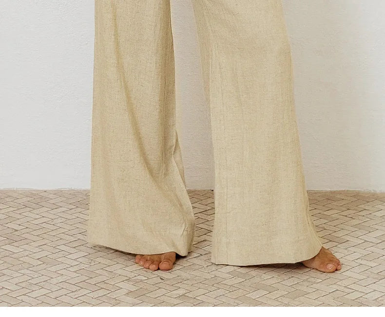 Anna-Berg | Ruffle-Waist Wide-Leg Linen Pant