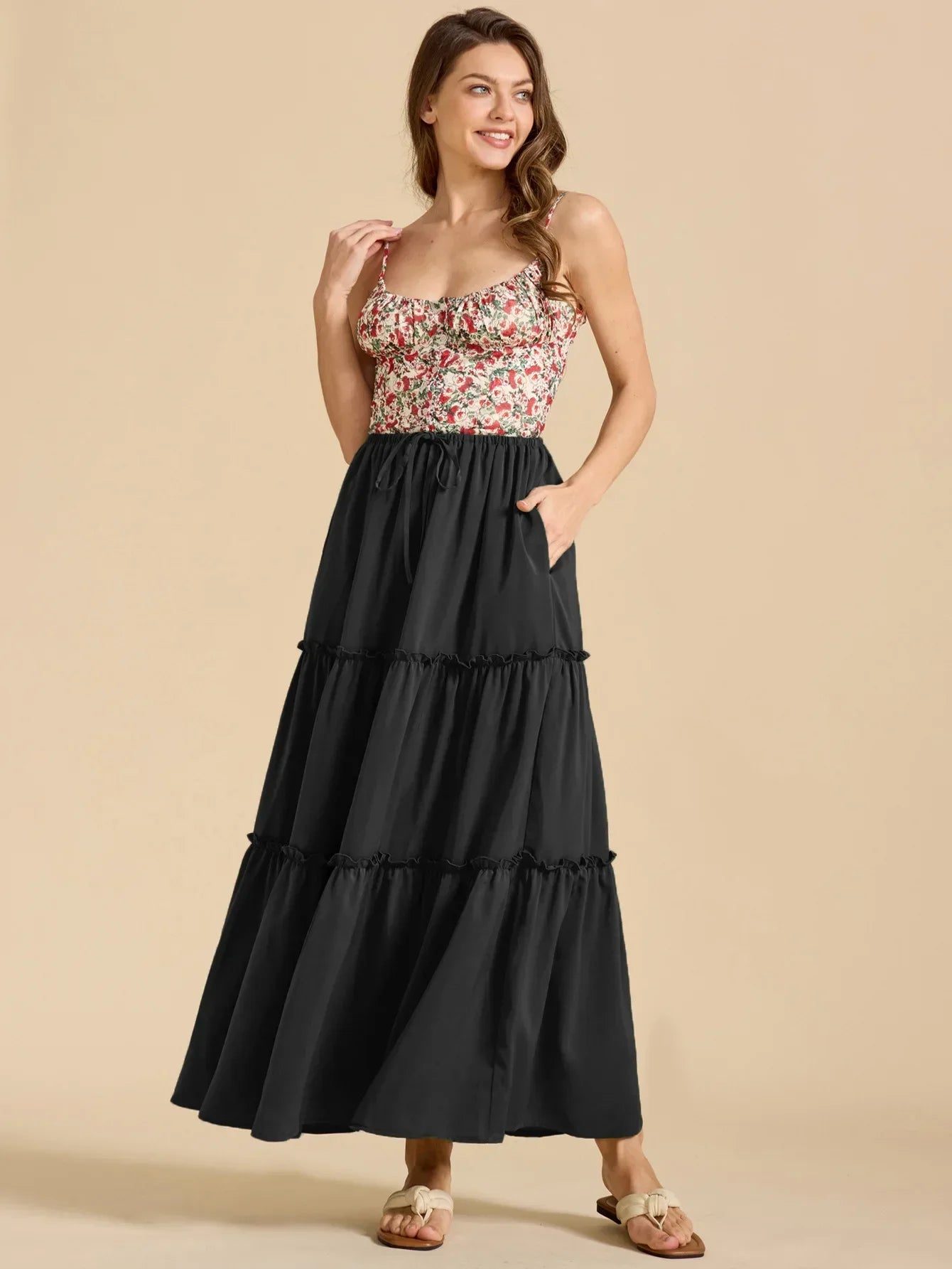 Anna-Berg | Sage Tiered Cotton Maxi Skirt