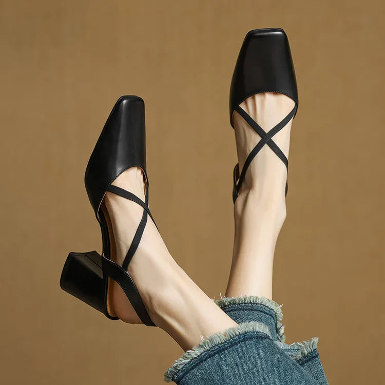 Anna-Berg | Black Pointed Toe Leather Heels