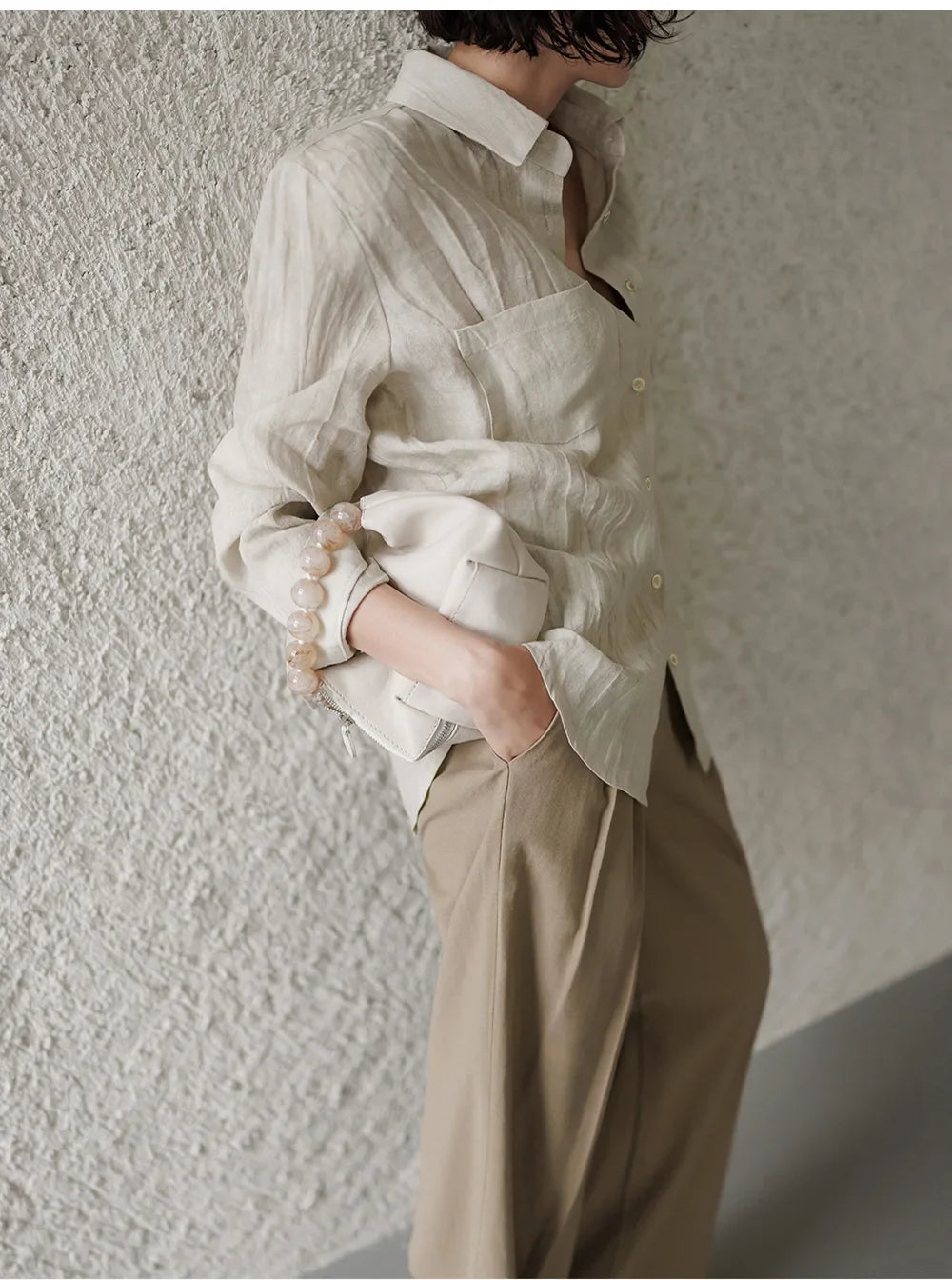 Anna-Berg | Pleated Button-Up Linen Shirt